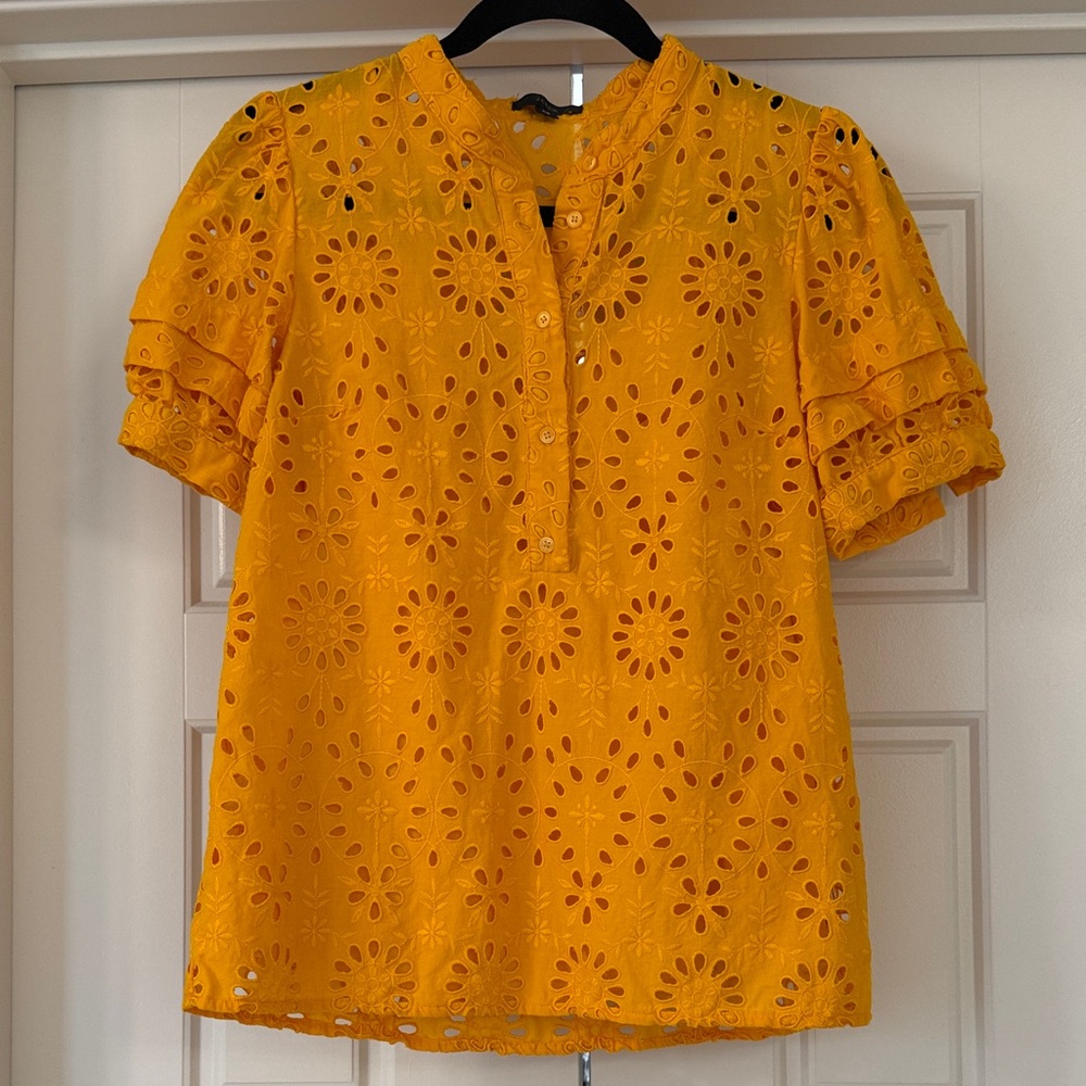 J. Crew Eyelet Blouse in Mustard Yellow